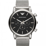 Emporio Armani Luigi XLarge Juodo Nerūdijančio Plieno Milanese Vyri&scaron;kas Kvarcinis Chronografas Laikrodis AR1808 juoda