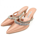 Puikios MANOLO BLAHNIK Mules VEDADAMU Kristalinės detalės su papuo&scaron;alais Smailus priekis Atlasas 37.5 Naudotos