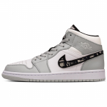 Jordan Air Jordan 1 Ollie Abrasion Resistant Mid top Vintage Basketball Shoes Men's White Gray 554724-078(Team1291-) 44