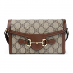 Gucci Horsebit 1955 krep&scaron;ys per petį su arkliuko sagtimi ir sendintu gėlių logotipu i&scaron; drobės Basic+Dust Bag juodmedis/ruda