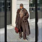 Žiemos moteri&scaron;kas rudas dirbtinio kailio paltas &Scaron;iltas ilgas vir&scaron;utinis drabužis S ruda