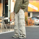 Krovininės Kelnės Daug Ki&scaron;enių Darbinės Kelnės Harajuku Vyri&scaron;kos Vintažinės Laisvos Pločio Kojų Kelnės Streetwear Laisvalaikio Hip-hop Grindis &Scaron;luojančios Kelnės M abrikosas