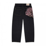 RogueWave Vy&scaron;nių žiedų selvedge siuvinėti džinsai Y2k Retro Kasdieniai Baggy Tiesūs Platūs Džinsai Auk&scaron;tos Kokybės Hiphopo Gatvės drabužiai S juoda