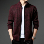 Vyri&scaron;kas megztinis megztinis stovas apykaklė megztinis paltas rudens žiemos vilna &scaron;ilti drabužiai korėjieti&scaron;ki laisvalaikio megztiniai megzti striukė M vyno raudonos spalvos