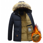 Vyri&scaron;ka žieminė rudeninė kailinė apykaklė Parka paltas juodas vilnonis pamu&scaron;alas storas &scaron;iltas pliu&scaron;inis striukė su gobtuvu Vyri&scaron;kas 5XL dydis M tamsiai mėlyna spalva