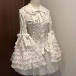 Lolita Vakarų stiliaus pavasario ir rudens mergaičių nėriniai Lolita ilgomis rankovėmis žakardo mar&scaron;kiniai Japoni&scaron;ko stiliaus nėriniai Lolita mar&scaron;kiniai ilgomis rankovėmis S balta