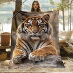 1 vnt. Tigras Gulintis Antklodė - Lengvas flanelinis užmetinys su tikrovi&scaron;ku tigro ra&scaron;tu, mink&scaron;ta &scaron;ilta jauki antklodė visiems sezonams sofai 150cm*180cm black