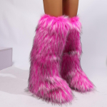 Moteri&scaron;ki, žieminiai, auk&scaron;ti, pūkuoti batai Moteri&scaron;ki kailiniai dirbtinio lapės kailio ilgi, &scaron;ilti batai merginoms, pliu&scaron;iniai batai iki kelių 39 pink
