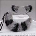 Rankų darbo lapės ausų lankelis su uodegos rinkiniu Cosplay kostiumo aksesuaras - Mink&scaron;tas pliu&scaron;inis gyvūno ausų rinkinys E-Style Fox Ear Tail Set - Gray Black gray