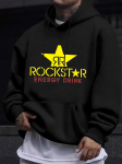 Laisvalaikio rokenrolo grafinis džemperis su gobtuvu - Žalias su geltona žvaigžde ir &bdquo;Rockstar Energy Drink&ldquo; spauda XXXL black