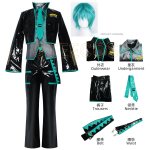 Mikuo Vyri&scaron;kas Miku Cosplay Kostiumas Uniforma Perukas Anime Drabužiai Juoda PU Odos Striukė Kelnės Įmantrus Helovino &Scaron;ventės Apranga Moterims Vyrams XS（old） black