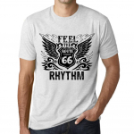Vyri&scaron;ki vintažiniai mar&scaron;kinėliai su grafiniu ra&scaron;tu, mar&scaron;kinėliai &bdquo;Feel The Rhythm&ldquo;, vintažinė balta spalva XS baltos spalvos nuo blyksnio