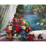 Lake and Folwer Deimantinis siuvinėjimas Deimantinės mozaikos tapybos piktograma 5D pasidaryk pats kryželiu rankdarbių dovanos 20X30CM