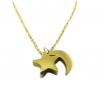 7bis [P8338] - Collier artisanal acier 'Au Clair de Lune' dor&eacute; - &eacute;toile 8 mm- lune 9x5 mm