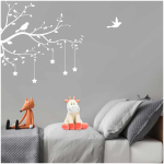 Les Tr&eacute;sors De Lily [Q8304] - Planche de stickers 'Oiseaux sur branche' blanc (&eacute;toiles) - 50x70 cm balta