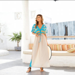 Bikinio dangteliai Bohemi&scaron;kai marginta kimono žalia tunika Moteri&scaron;ki didelio dydžio paplūdimio drabužiai giliai V formos i&scaron;kirpte priekyje atvira maksimalaus maudymosi kostiumėlis. One Size kava/mėlyna