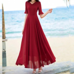 V formos i&scaron;kirptė Elegant Fashion Trumpomis rankovėmis Vienspalvės Lieknos A linijos Suknelės Empire Patogūs &scaron;ifoniniai moteri&scaron;ki drabužiai 2XL