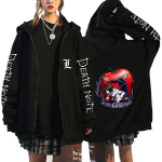 Death Note Harajuku Anime Paltai su užtrauktuku Gobtuvėliai Vyri&scaron;ki &scaron;varkai Laisvalaikio laisvi gobtuvai su užtrauktuku Manga L Lawliet Spausdintos vir&scaron;ūnės Megztiniai Unisex Couple Streetwear XL