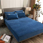 Žieminis pliu&scaron;inis elastingas paklodė dvigulė lova Mink&scaron;ta &scaron;ilta aksominė lovatiesė Čiužinys Užvalkalas Patalynė Apsauga 90 150 180 220 Be pagalvės užvalkalo Bed sheet (180x200x25cm) mėlyna