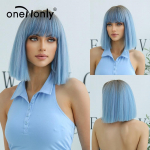 ALAN EATON Bob Blue Wig Short Lolita Cosplay Party Perukai moterims Nemokamas pristatymas Sintetinis perukas auk&scaron;tos kokybės plaukams