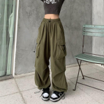 Y2K Moterys Streetwear Baggy Parachute Kelnės vyrams Sportinės kelnės Plačios Kojos Kelnės Drabužiai S žalia