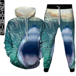 Vyri&scaron;ki madingi sportinio kostiumo rinkiniai Shark Dolphin Fish Creative Animal 3D Print Drabužiai Gobtuvas + kelnės Moteri&scaron;ka laisvalaikio sportinė apranga Dydis S-6XL