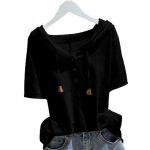 Moteri&scaron;kas gobtuvas trumpomis rankovėmis su gobtuvu, rai&scaron;teliu vienspalvis laisvas mink&scaron;tas laisvalaikio megztinis, kvėpuojantis Ladt vasarinis džemperis 2XL juoda