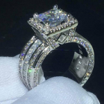 Nuostabus moteri&scaron;kas sidabro spalvos lydinio kvadratinis žiedas su baltu kalnų kri&scaron;tolu, madingas nuotakos vestuvių sužadėtuvių papuo&scaron;alas 6