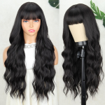 MISS WIG Sintetiniai ilgi juodi perukai su kirpčiukais, natūralūs banguoti plaukai perukas moterims kasdieniam Cosplay vakarėliui atsparus kar&scaron;čiui 65cm
