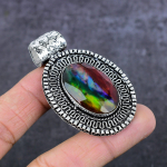 Ammolite Gemstone Handmade 925 Sterling Silver Jewelry Pendant 2.36 t2z65