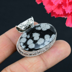 Snaigės formos obsidiano brangakmenio pakabukas, tvirtas 925 prabos sidabrinis pakabukas, papuo&scaron;alas, dovana unisex