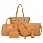 Moteri&scaron;kas rudens naujos mados didelės talpos &scaron;e&scaron;ių dalių vieno peties krep&scaron;ys 6-piece bag ruda