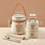 WORTHBUY Cute Bear 304 nerūdijančio plieno terminė pietų dėžutė vaikams suaugusiems ne&scaron;iojama mikrobangų krosnelės Bento dėžutė, nepralaidi maisto talpa smėlis