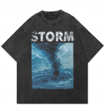 Streetwear Audros Grafikos Unisex Mar&scaron;kinėliai Medvilniniai Skalbto Juodo Mar&scaron;kinėliai Unisex Vir&scaron;ūnės Vasariniai Trumpomis Rankovėmis Mar&scaron;kinėliai S juoda