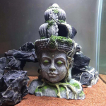 Derva Guanyin Bodhisattva statula žuvų rezervuaro kra&scaron;tovaizdžio dekoravimas ornamentas modeliavimas amatai akvariumo dekoracijos žuvų slėptuvė pilka