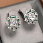 Sidabro spalvos kvadratiniai geometriniai balti kubiniai cirkonio auskarai moterims, vestuviniai aksesuarai kasdieniai puikūs papuo&scaron;alai balta