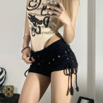 Bandage Džinsiniai &scaron;ortai Moteri&scaron;ki American Retro Harajuku Streetwear Punk Gothic Student Shorts Spring Summer S