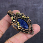 Natural Lapis Lazuli Gemstone Copper Wire Wrap Jewelry Pendant 2.36 n7j29