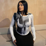 Kaklarai&scaron;tis dažais ilgomis rankovėmis &bdquo;Crops&ldquo; vir&scaron;ūnės &bdquo;Crewneck&ldquo; ploni mar&scaron;kinėliai, pavasario laisvalaikio marginimo mar&scaron;kinėliai moterims Y2k 3D stereoskopiniai gatvės aprangos mar&scaron;kinėliai S