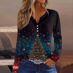 Moteri&scaron;ki mar&scaron;kinėliai su kalėdiniais spaudiniais ilgomis rankovėmis, kasdienė savaitgalio mada, įprastas V formos i&scaron;kirptėlis S raudona