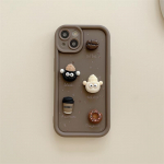 Mielas linksmas 3D rutulinis kavos silikoninis telefono dėklas, skirtas iPhone 11 13 12 14 15 16 Pro Max 12 13 14 15 16 Pro korėjiečių animacinių filmų smūgiams atsparus dangtelis iPhone 13 ruda