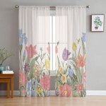 Pavasario gėlės permatomos užuolaidos svetainės langui, skaidri voile tiulio užuolaida miegamojo užuolaidos, namų dekoras 135W x 114H(cm)