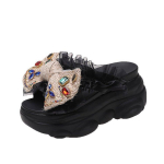Madingi 2024 m. vasaros spalvingi kalnų kri&scaron;tolo kaspinėliai platforminiai plei&scaron;tai Pantuflas Mujer atviru pir&scaron;tu kryžmai moteri&scaron;ki lauko sandalai paplūdimio batai 39 juoda