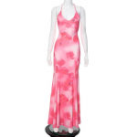 Women's Summer Casual Printed Backless Halter Slim Fishtail Long Dress S rožinė
