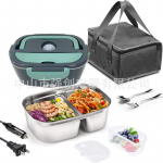 Įkraunama ne&scaron;iojama elektrinė prie&scaron;piečių dėžutė namams ir automobiliui &ndash; izoliuota ir &scaron;ildoma Dark green double compartment liner. British standard 220V12V24V stainless steel liner + sealing ring + fork spoon + insulation bag tamsiai žalia spalva