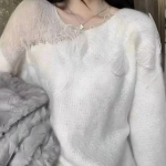 Prancūzi&scaron;ki nėriniai, tu&scaron;čiaviduris gėlių megztinis moterims rudeniui ir žiemai, laisvo mezgimo vir&scaron;aus dizainas moteri&scaron;kiems drabužiams M