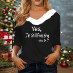 Moteri&scaron;ki mar&scaron;kinėliai mar&scaron;kinėliai kalėdiniai mar&scaron;kinėliai ilgomis rankovėmis vakarėliui, vilnos apykakle su V kaklu XXL