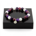 Pierres et Min&eacute;raux. Bracelet Perles Oeil de Tigre violet + Am&eacute;thyste + Pierre de lune + Fabriqu&eacute; en France.
