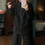 Moteri&scaron;kas žieminis dvipusis &bdquo;Polar Fleece&ldquo; laisvalaikio kostiumas, laisvas ir storas &bdquo;Lazy&ldquo; stilius, &scaron;iltas 2 dalių komplektas Extra Large