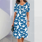 Moterų vasaros trumpų suknelių festivalio apranga Moteri&scaron;ka gėlėta 3D spauda Eleganti&scaron;ki &scaron;ventiniai laisvi drabužiai 2024 m. mergaičių mados suknelės megztinis S